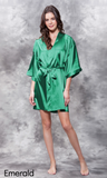 Emerald green satin robe.