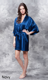 Navy blue satin robe.
