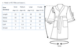 Shown is the size chart measurements for the youth micro fleece super soft robe from Bloom Custom Robes.