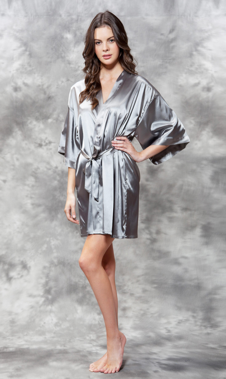 Gray satin robe shop