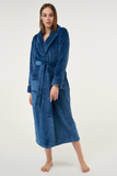 Royal blue ladies' cut microfleece plush robe.